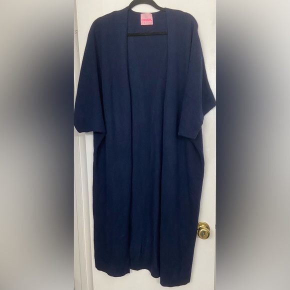 CRUSH. Cashmere Short Sleeve Duster Cardigan Navy Blue Size Small - Picture 1 of 5